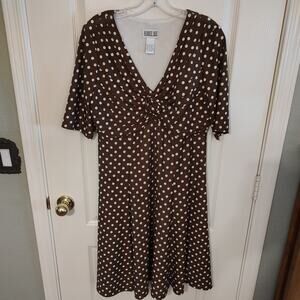 Vintage Robbie Bee Brown Polka Dot Dress Size L 95% Polyester